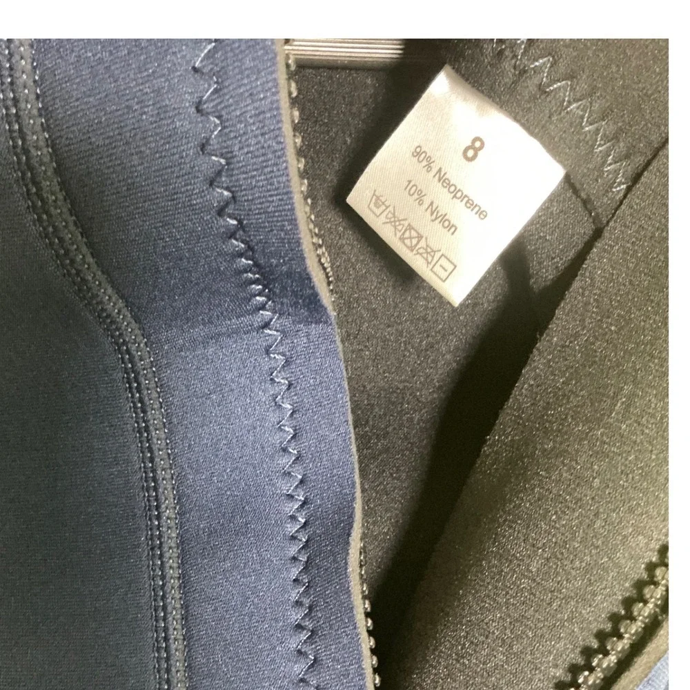 Goldfin Wetsuit Shorty Youth 8 Navy Blue Neon Yellow Excellent Back Zip Neoprene