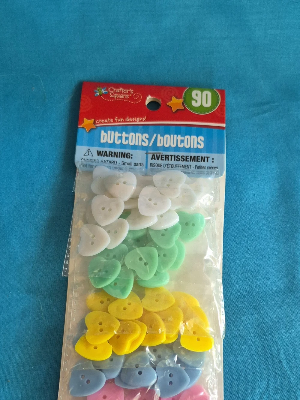 Crafters Square Heart Button 1 Pkg 90 Buttons NIP Sewing Scrapbooking