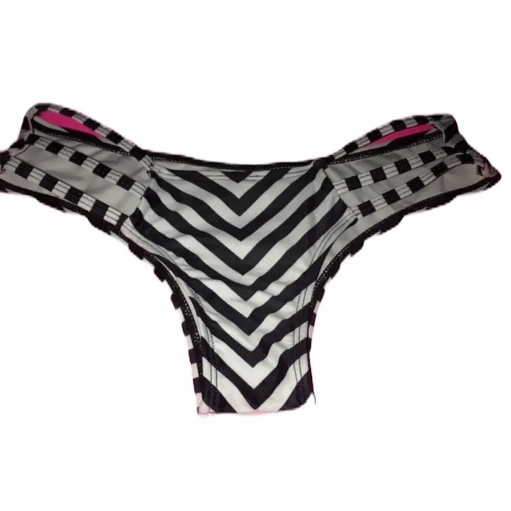 Striped Bikini Bottom Black White