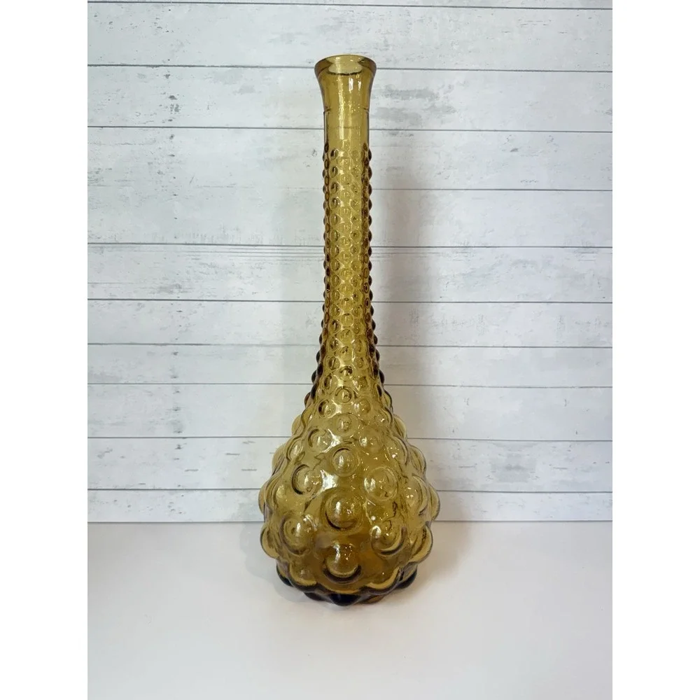 Vintage Amber Glass Genie Bottle Vase 14
