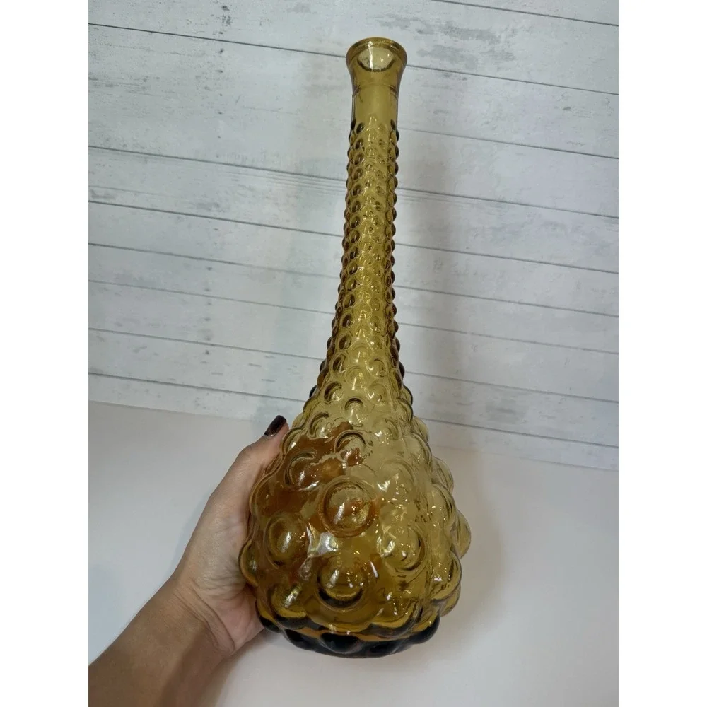 Vintage Amber Glass Genie Bottle Vase 14