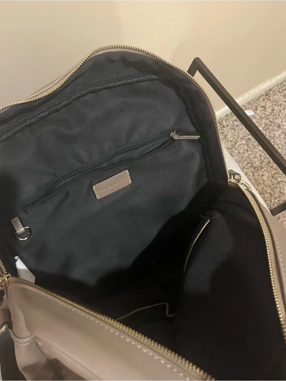Like New Bugatti Taupe Faux-Leather Convertible Backpack Messenger