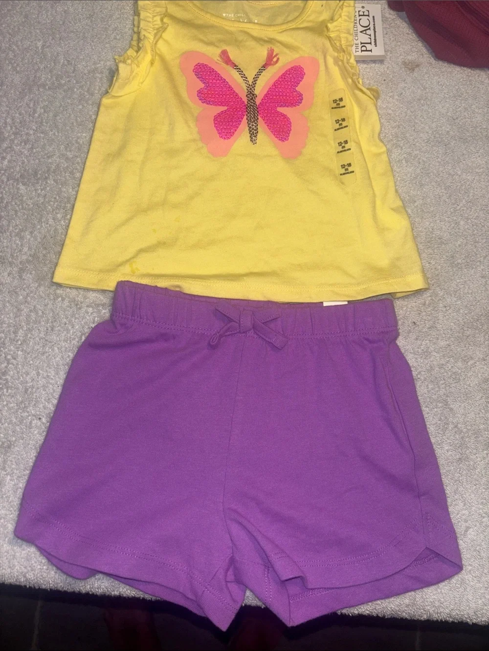 The Children's Place Yellow Butterfly Tank & Purple Shorts